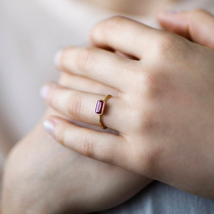 14K Yellow Gold Ruby Ring, Women Diamond Ring, July Birthstone Ring, Gold Ruby Stone Ring, Vintage Style Engagement Rings