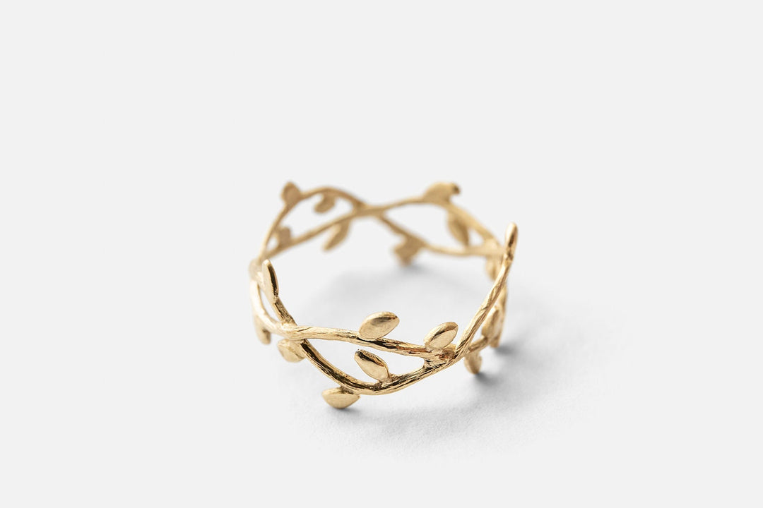 14K Gold Delicate Nature Inspired Ring, Gold Leaf Branch Ring, Olive engagement Ring