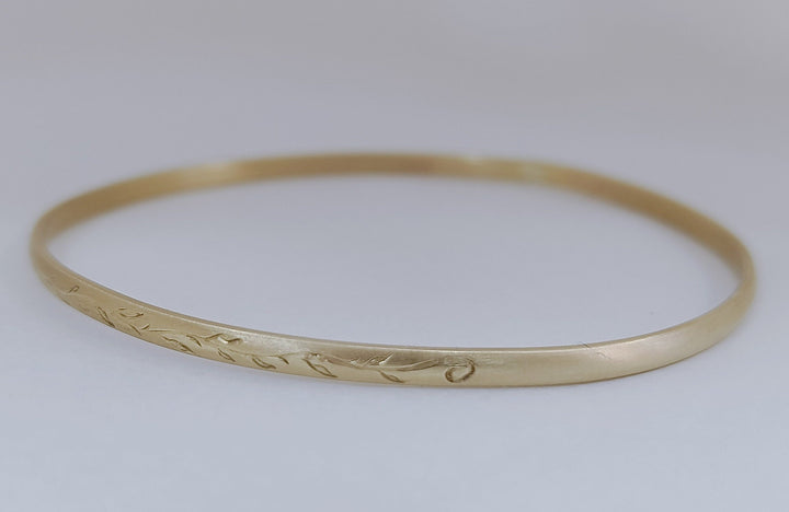 14K Solid Gold Leaf Engravings Womens Bangle, Design Moroccan bracelet, Gift for her