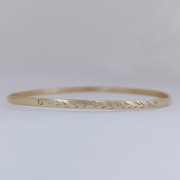 14K Solid Gold Leaf Engravings Womens Bangle, Design Moroccan bracelet, Gift for her