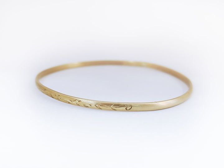 14K Solid Gold Leaf Engravings Womens Bangle, Design Moroccan bracelet, Gift for her