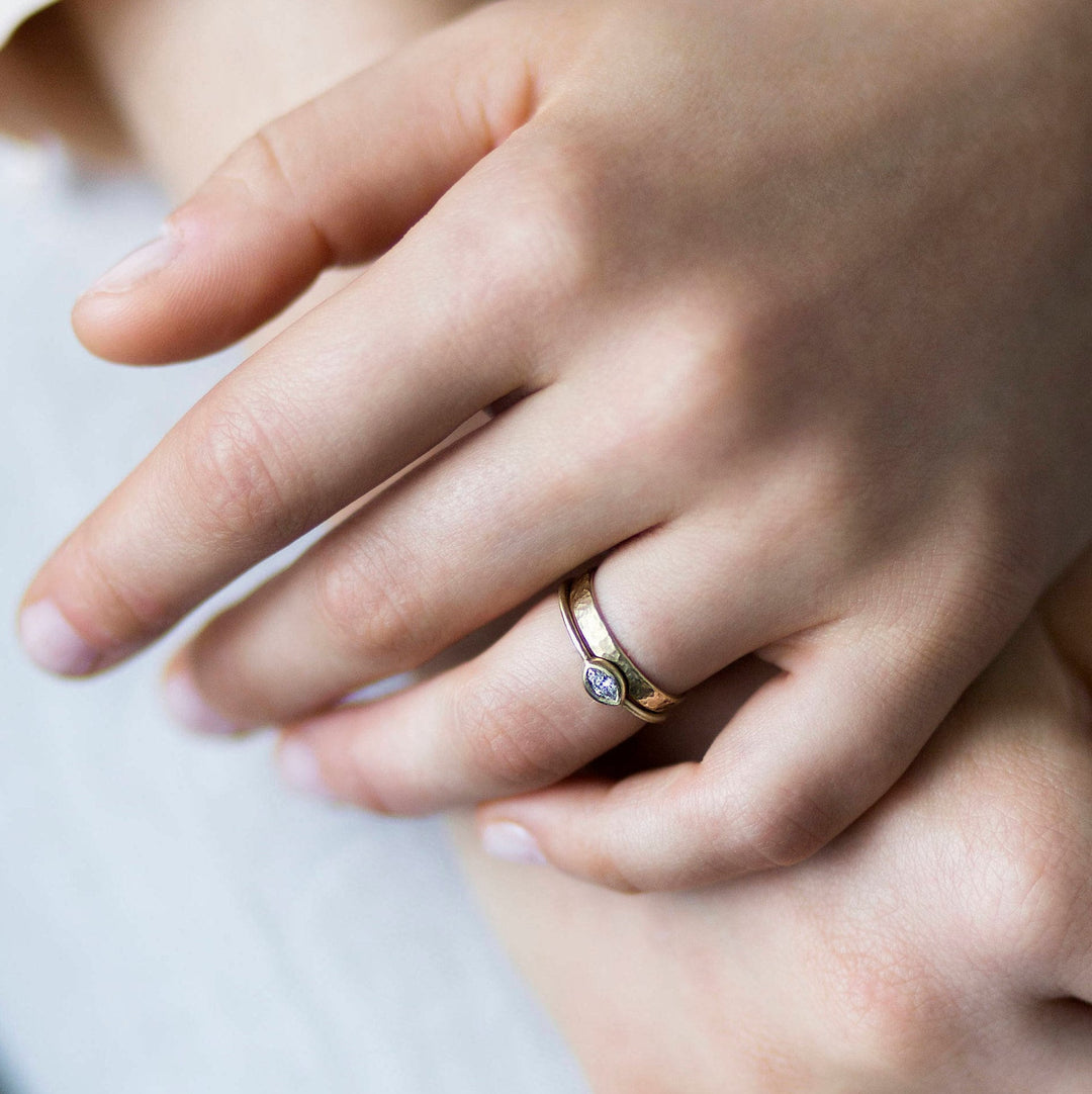 Nesting Wedding Band And Engagement Ring Set, Unique Bridal Set, Delicate Gold Ring Set, Stacking Diamond Ring, 14K Gold Rings For Women