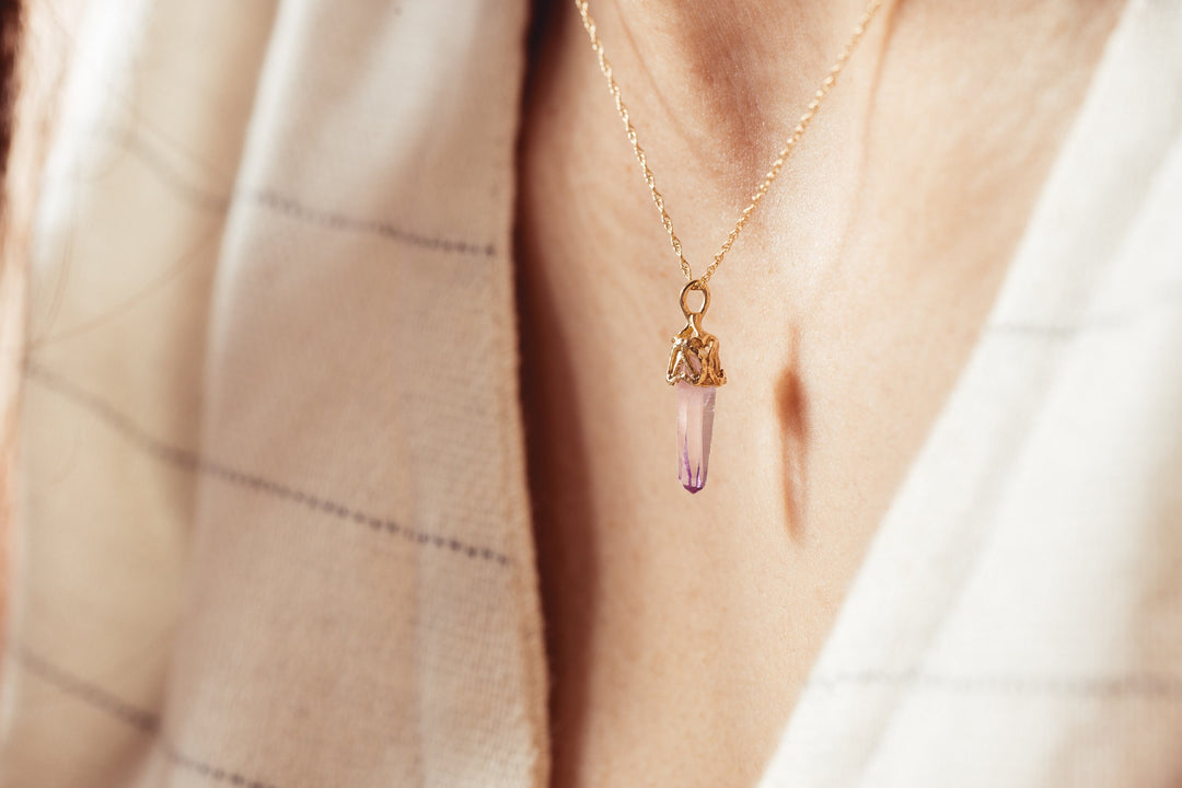 14K Solid Gold Dainty Amethyst Quartz Pendant- Necklace, Gift for Her, love Charm, February birthstone Gift